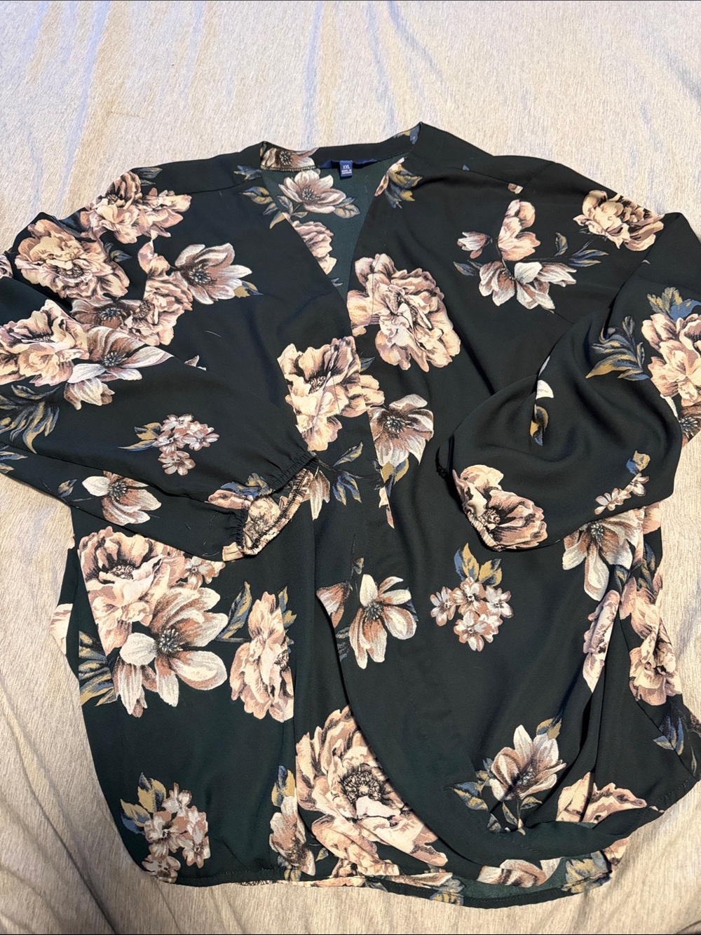Apt. 9 Dark Green Floral Surplice Top with Blush Blooms